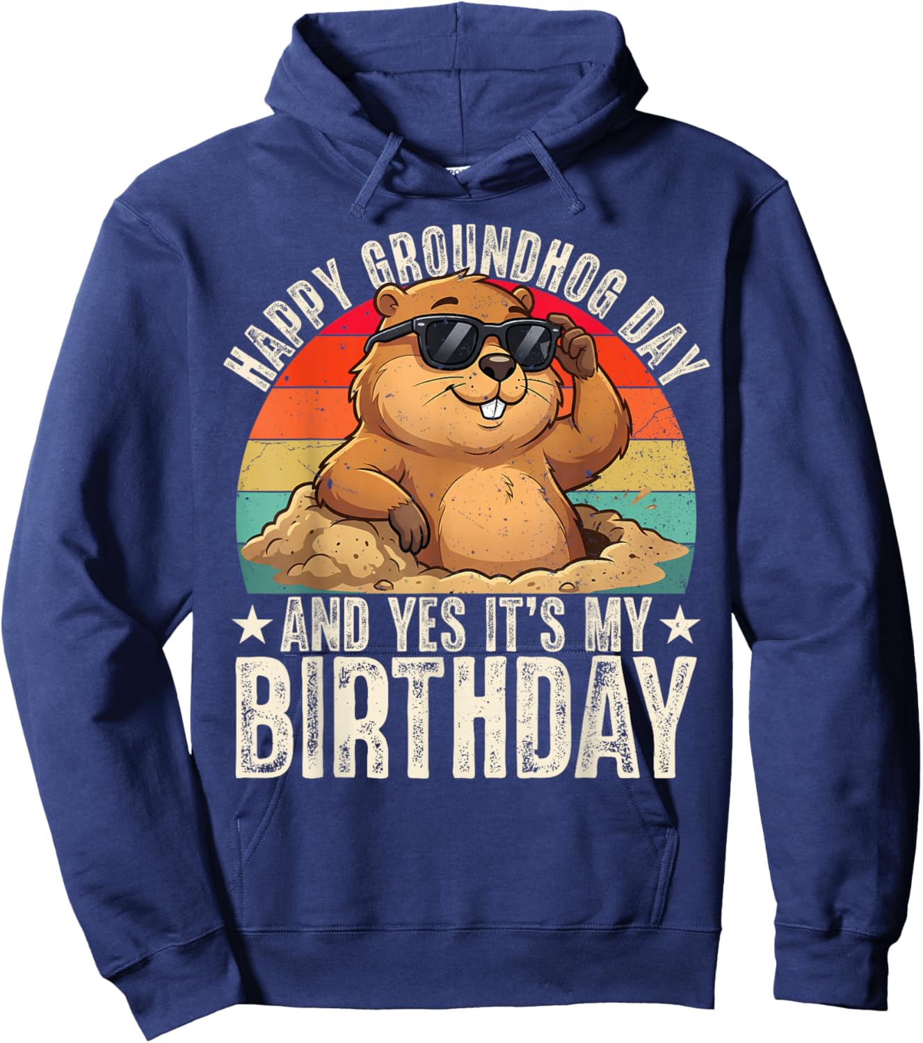 Happy Groundhog Day Birthday Cool Groundhog with Sunglasses Hoodie - Hoodie | Navy
