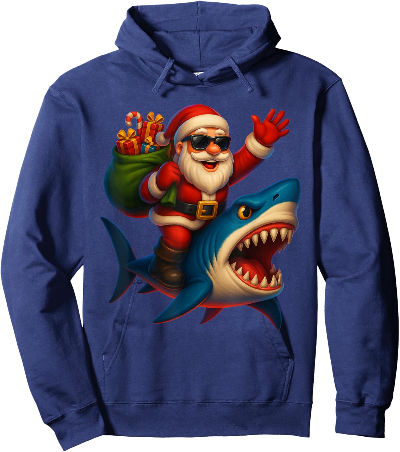 Funny Shark Santa Christmas Lights Xmas Squad Boys Kids Hoodie - Hoodie | Navy