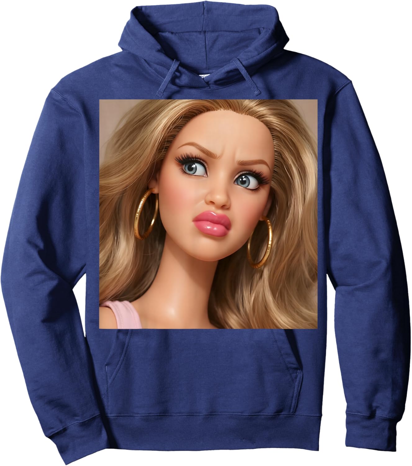 Distressed Doll Face Meme Hoodie - Hoodie | Navy
