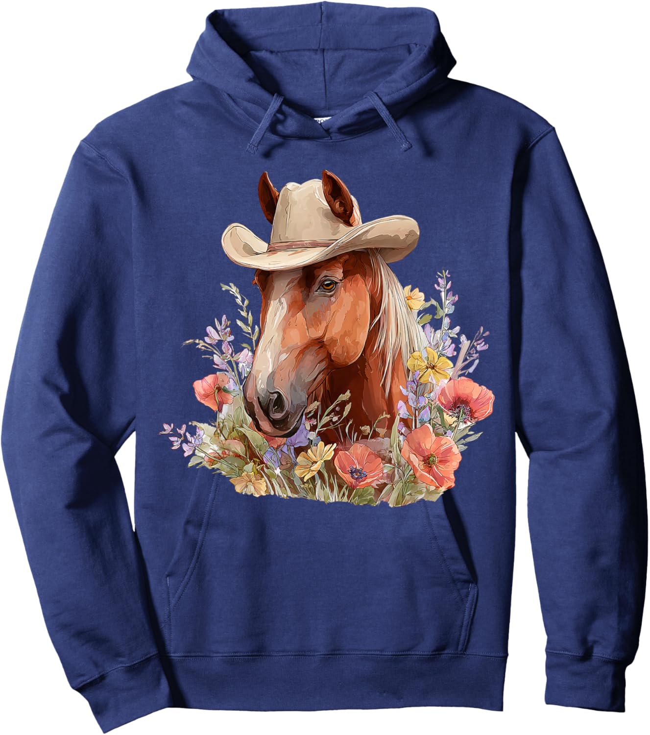 Horse Cowboy Hat Western Flowers Hoodie - Hoodie | Navy
