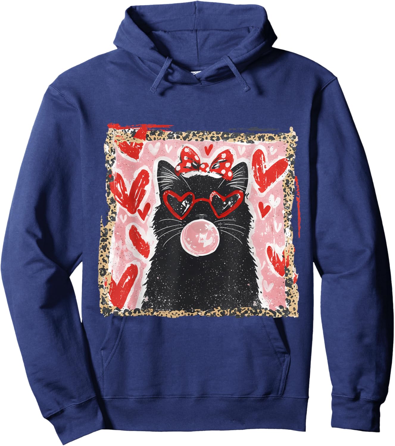 Valentine Cat Hearts Cat Lover Valentines Brushstroke Cat Hoodie - Hoodie | Navy
