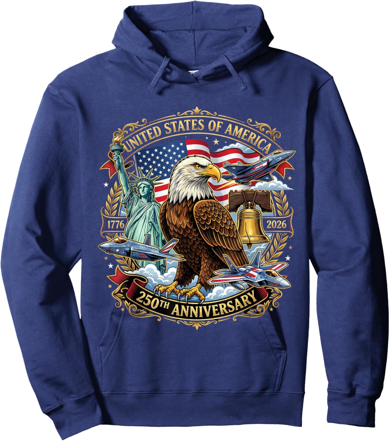 USA Independence 250th Anniversary 1776 2026 Patriotic Eagle Hoodie - Hoodie | Navy