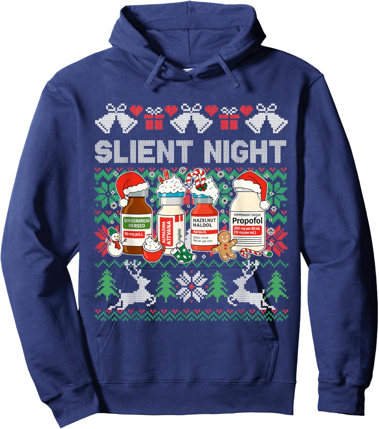 Propofol Silent Night ICU Nurses Funny Merry Ugly Christmas Hoodie - Hoodie | Navy