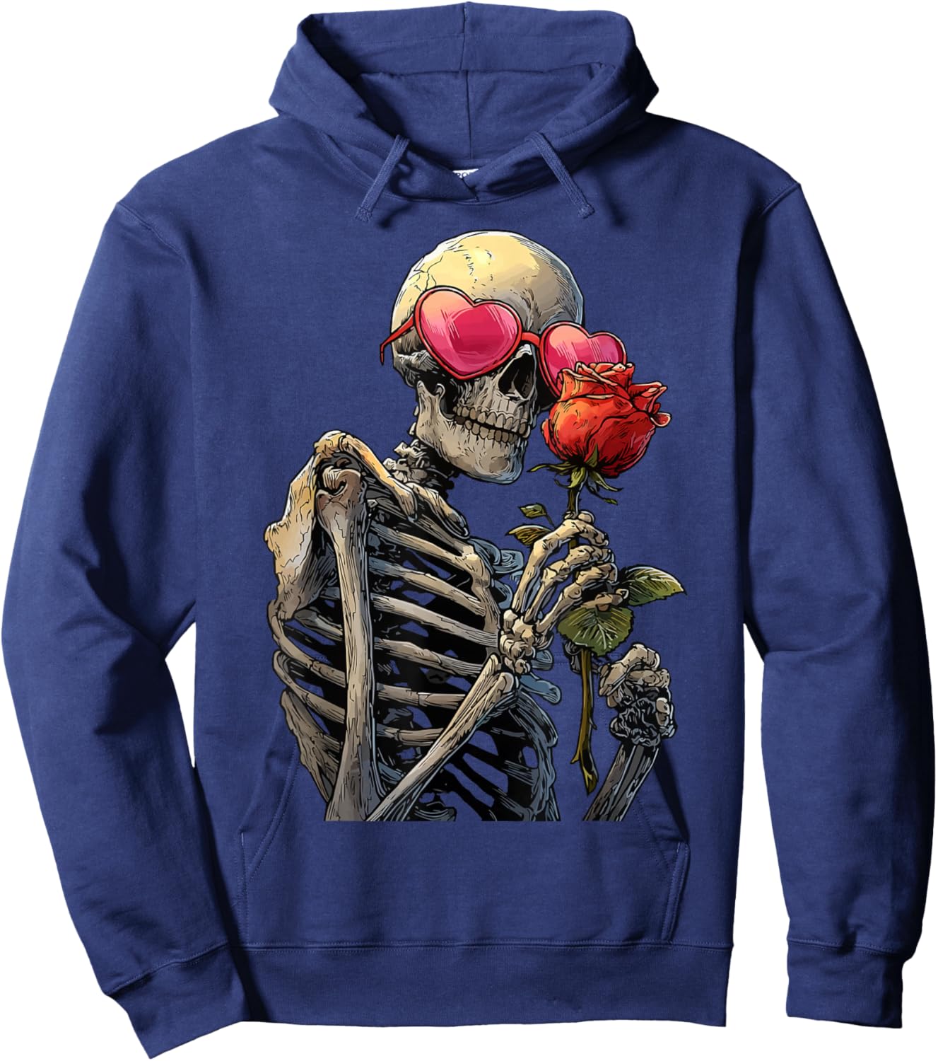 Spooky Skeleton in Heart Glasses Gothic Valentine's Day Goth Hoodie - Hoodie | Navy