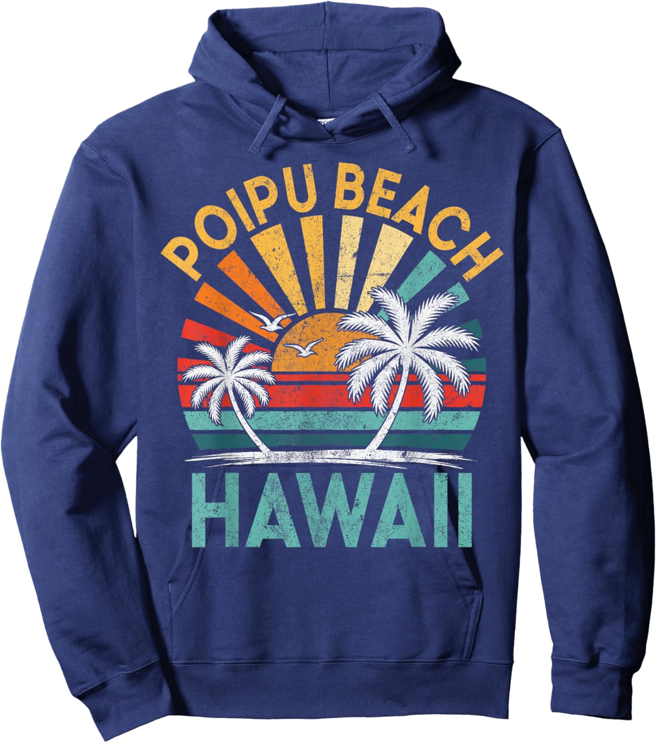 Poipu Beach Hawaii Family Vacation Vintage Sunset Hoodie - Hoodie | Navy