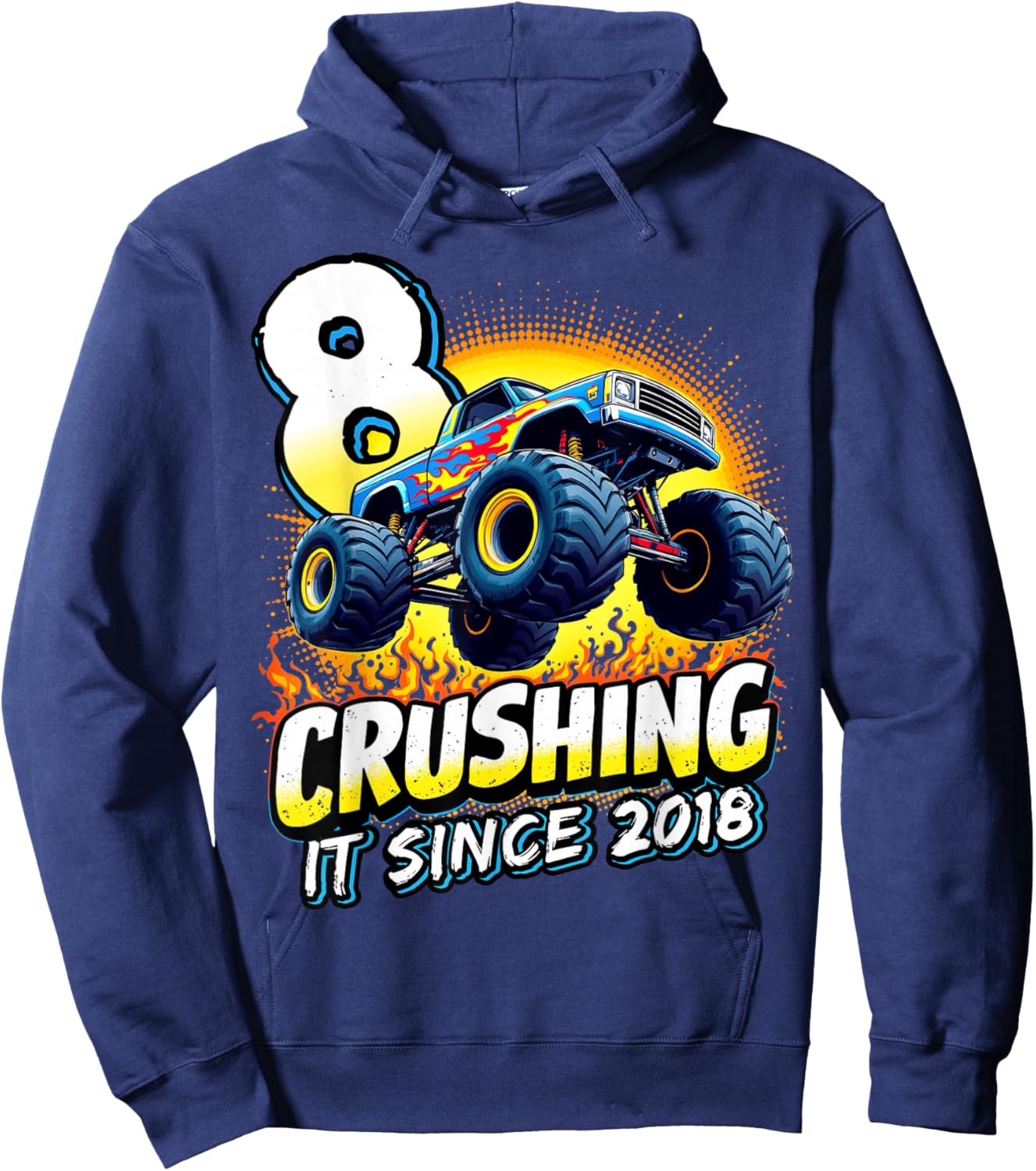 Birthday Monster Truck 8 Year Old Boys 8th Party Born 2018 Hoodie - Hoodie | Navy