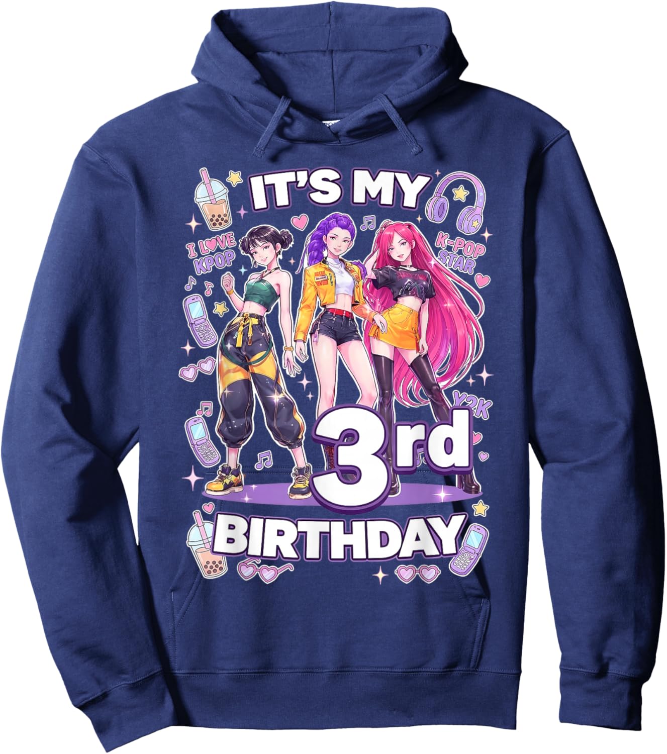 3rd Birthday 3 Year Old Girl Korean Pop Kpop Bday Party Hoodie - Hoodie | Navy