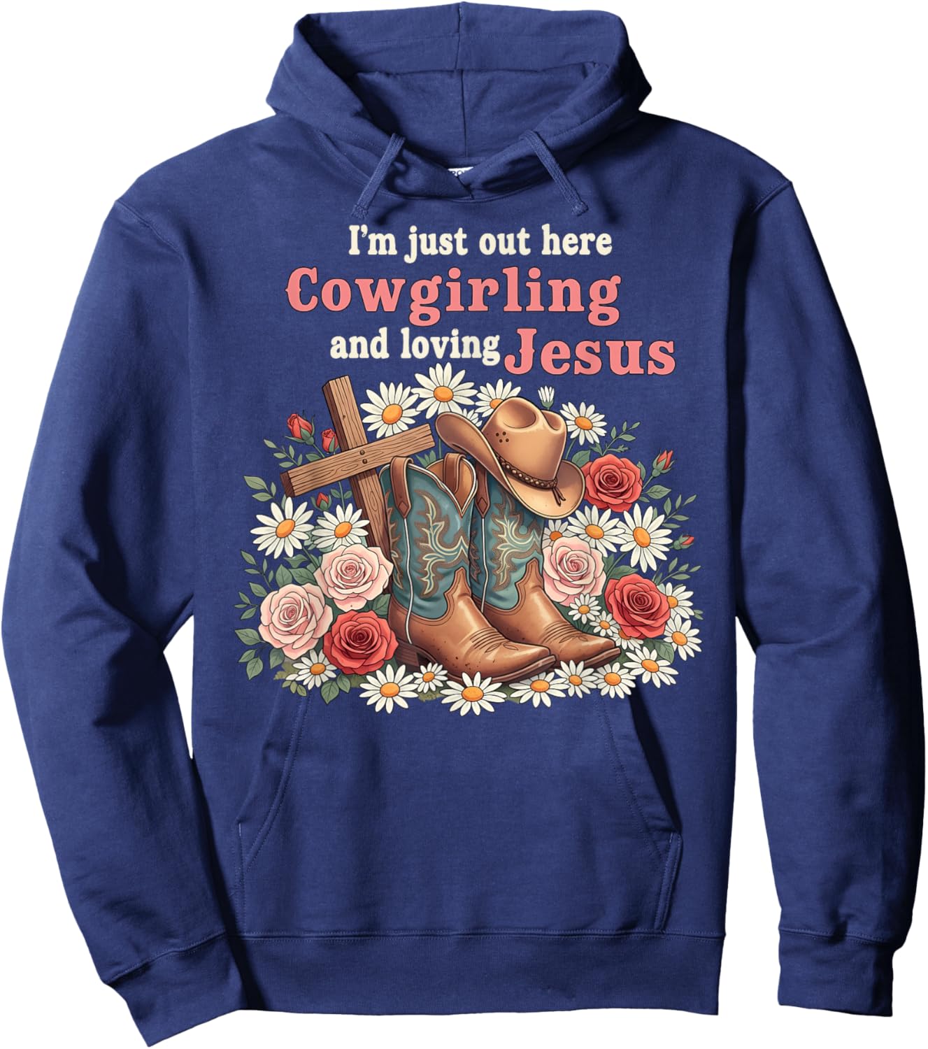 Cute Christian Cowgirl Loves Jesus Religious Hoodie - Hoodie | Navy