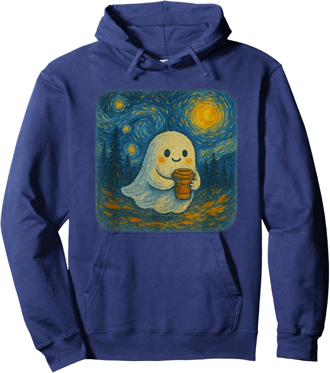 Funny Ghost Pumpkin Spice Latte Starry Night Halloween Hoodie - Hoodie | Navy