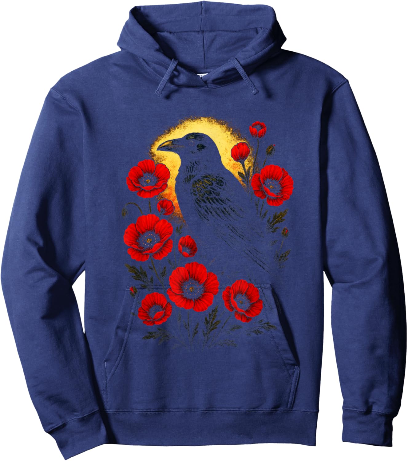Gothic Raven and Roses - Vintage Enchanted Art Hoodie - Hoodie | Navy