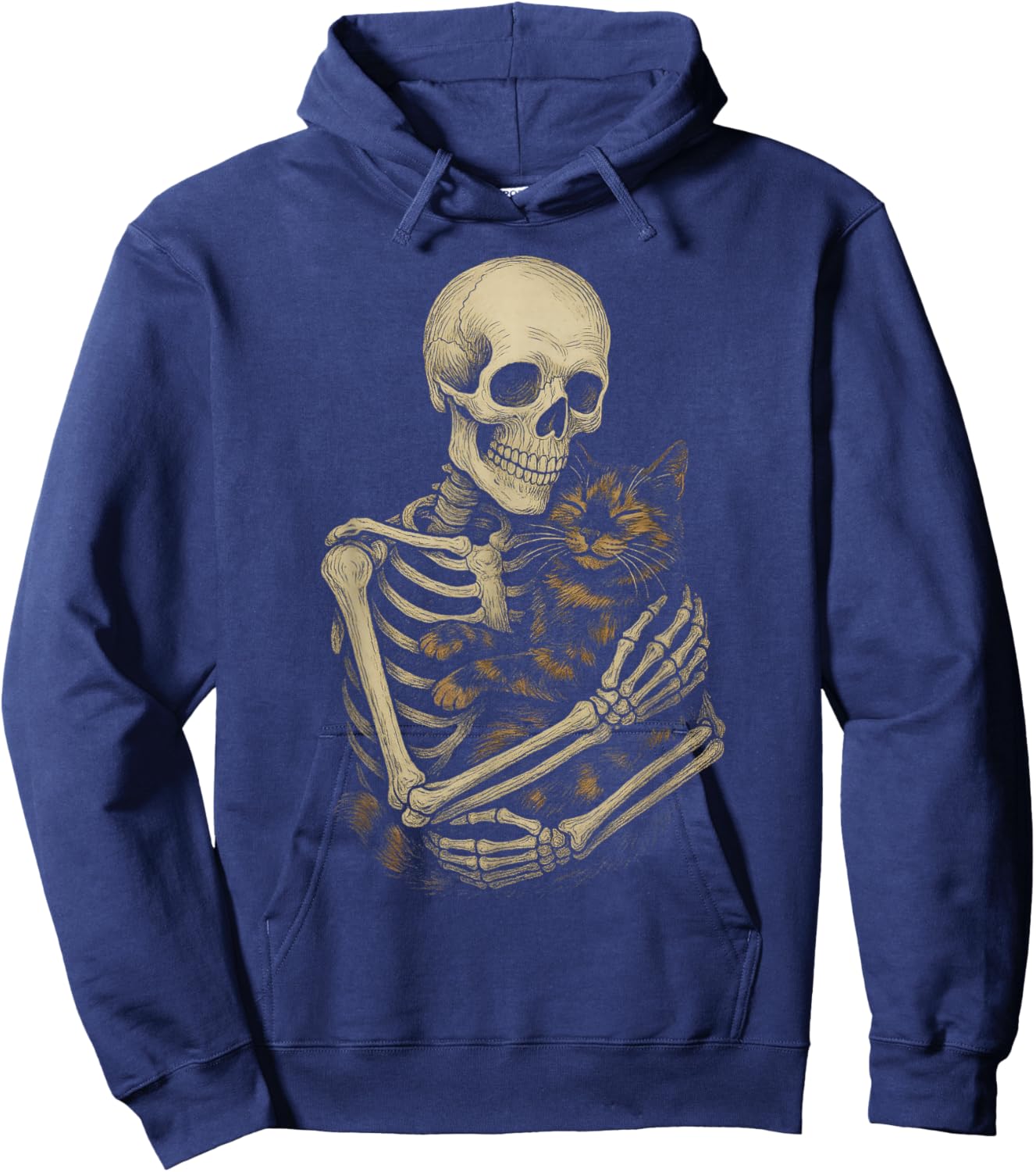 Skeleton Hugging Tortoiseshell Cat Funny Halloween Hoodie - Hoodie | Navy