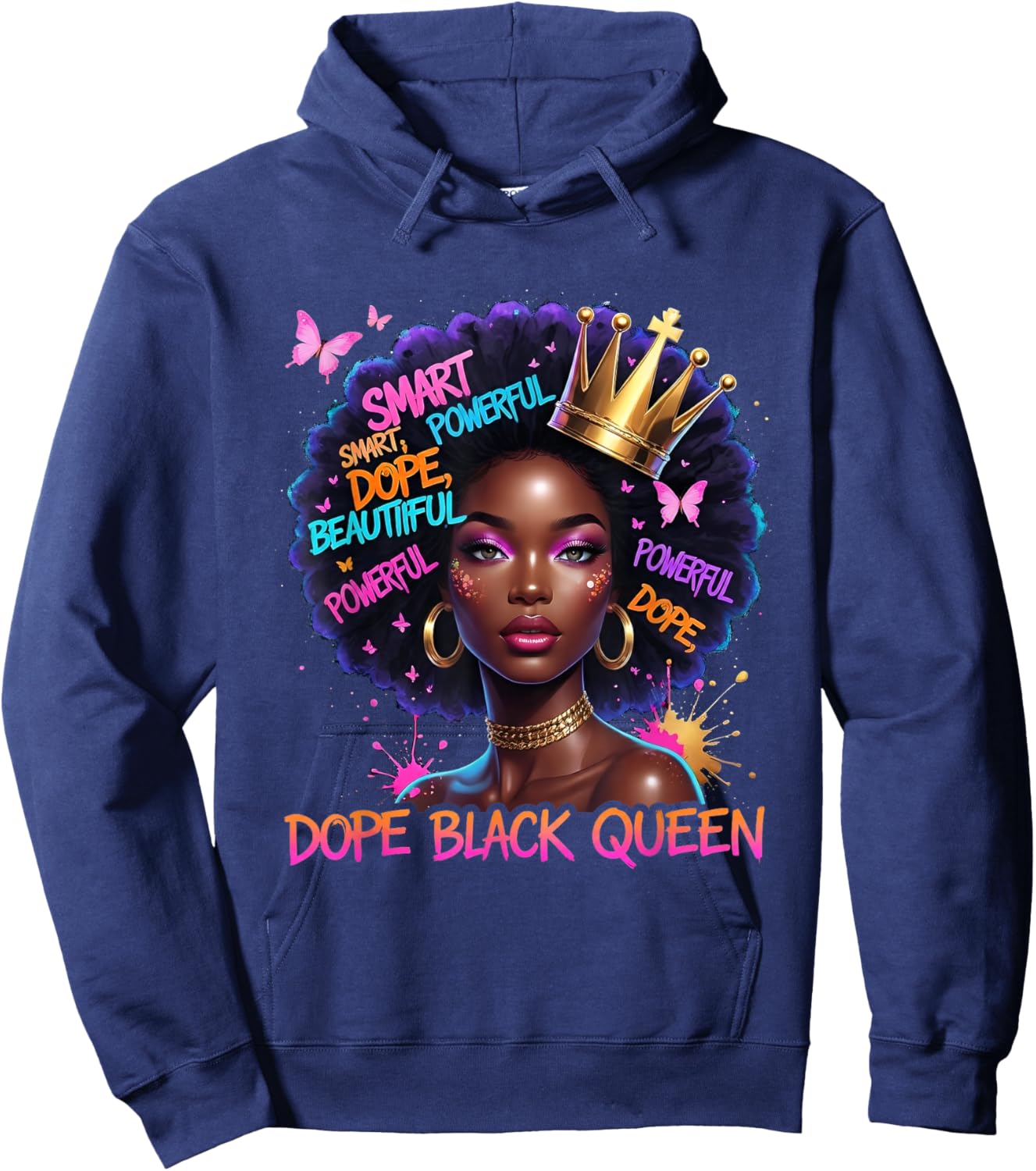 African Melanin Dope Queen Black Women Afro Girl Hoodie - Hoodie | Navy