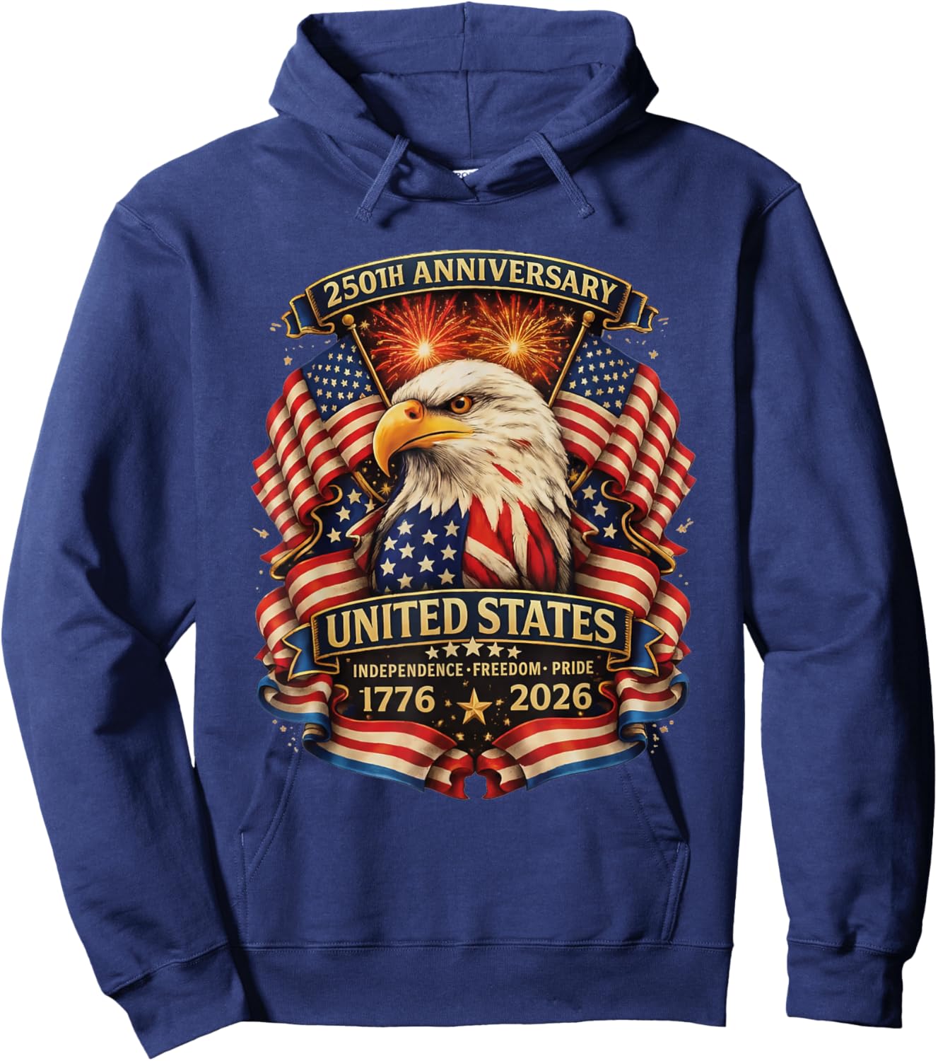 USA Independence 250th Anniversary 1776 2026 Patriotic Eagle Hoodie - Hoodie | Navy