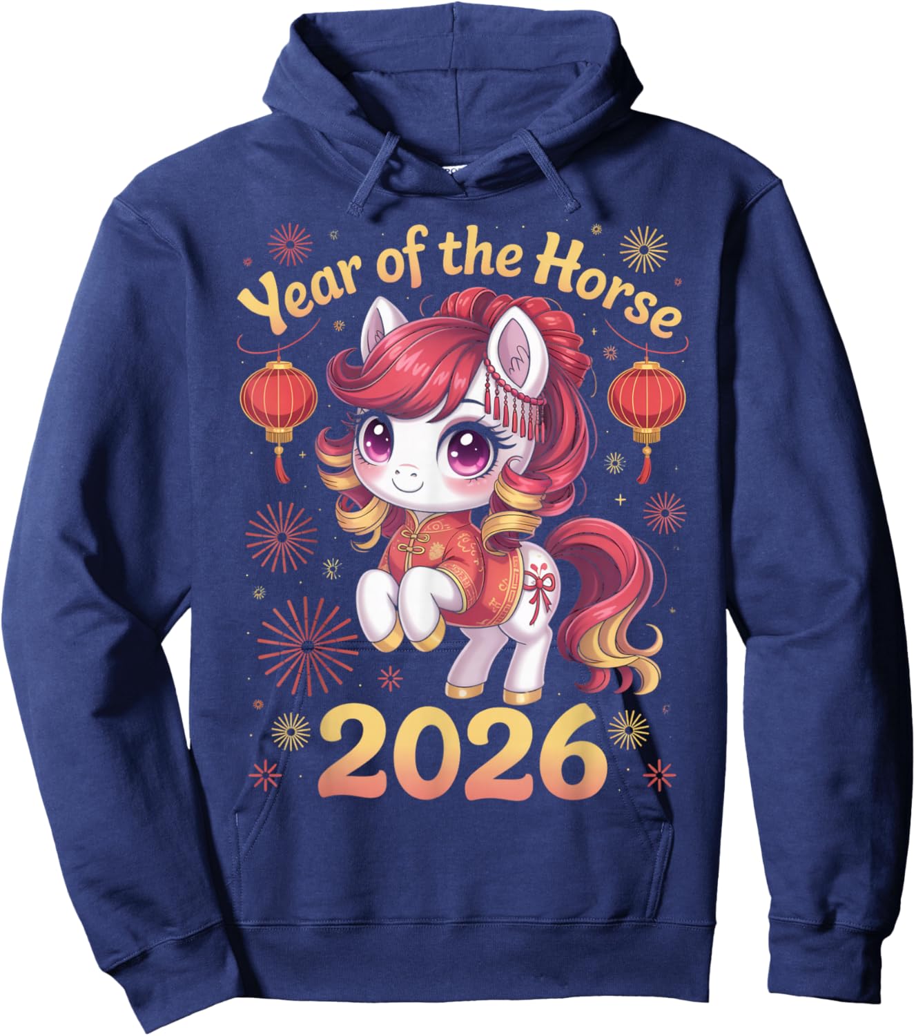Cute Horse Zodiac Chinese Lunar New Year of The Horse 2026 Hoodie - Hoodie | Navy