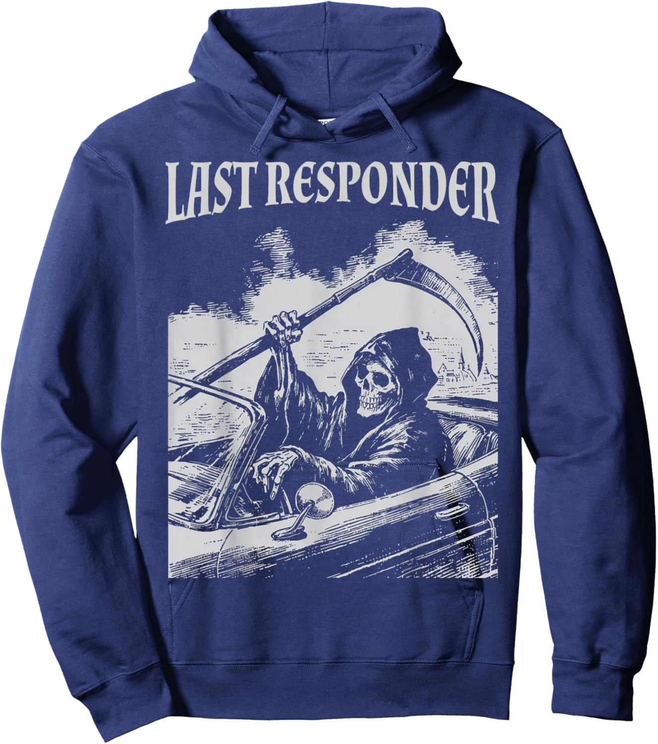 Funny Grim Reaper Last Responder Goth Dad Vintage Graphic Hoodie - Hoodie | Navy