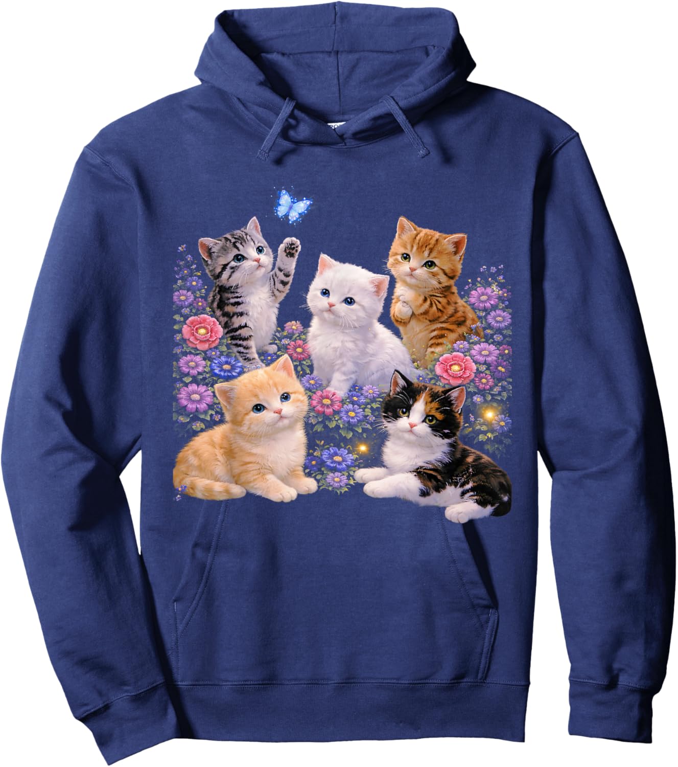 Cute Flower Kitten Graphic Vintage Floral Cat Lover Hoodie - Hoodie | Navy