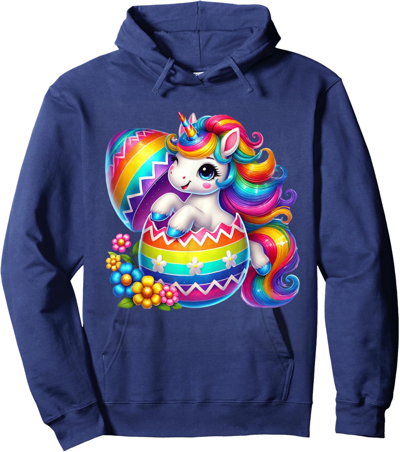 Easter Unicorn Shirt with Eggs Happy Easter Girls Kids Cute Hoodie - Hoodie | Navy