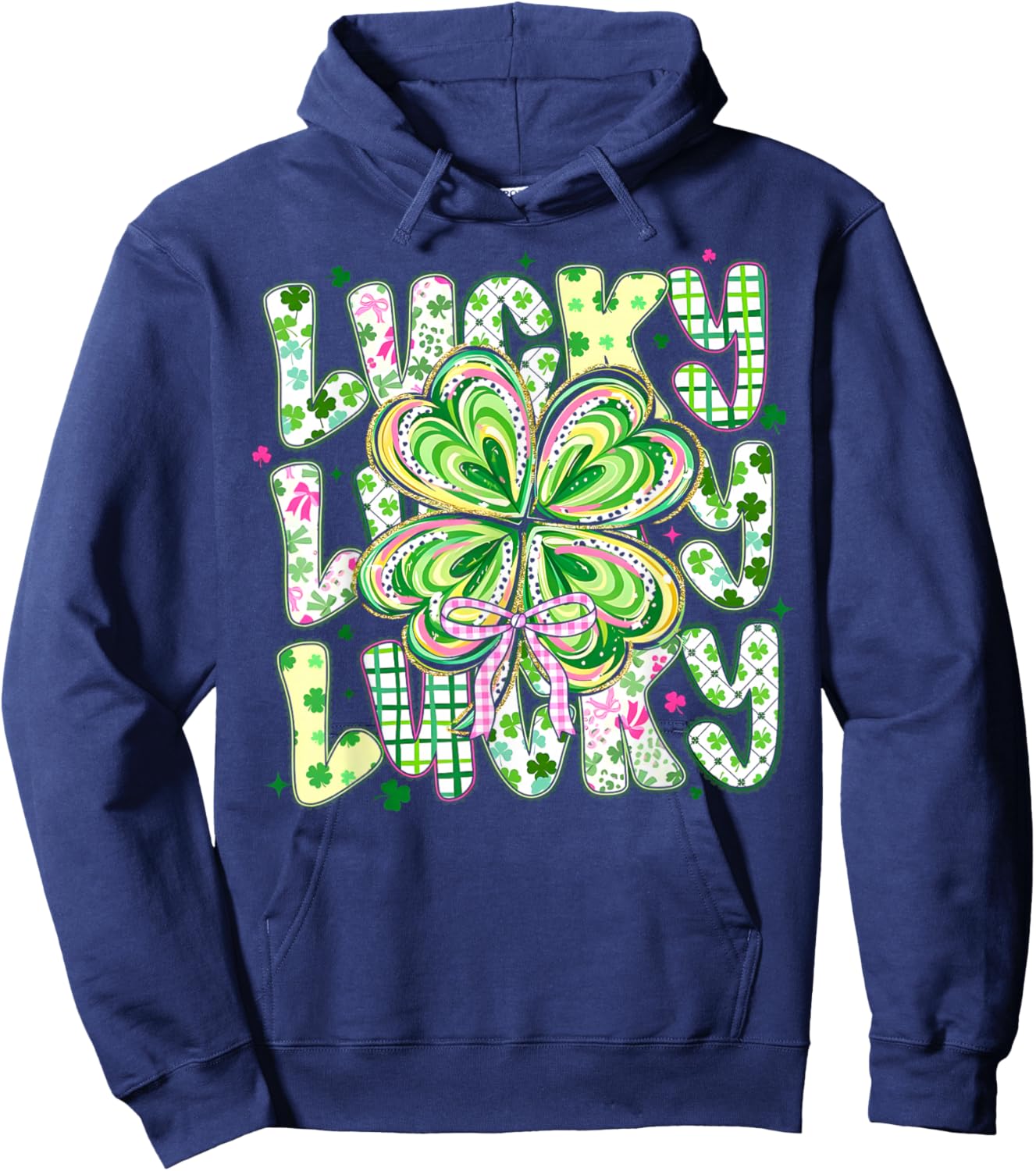St Pattys Day Lucky Coquette Bow Shamrock St. Patrick's Day Hoodie - Hoodie | Navy