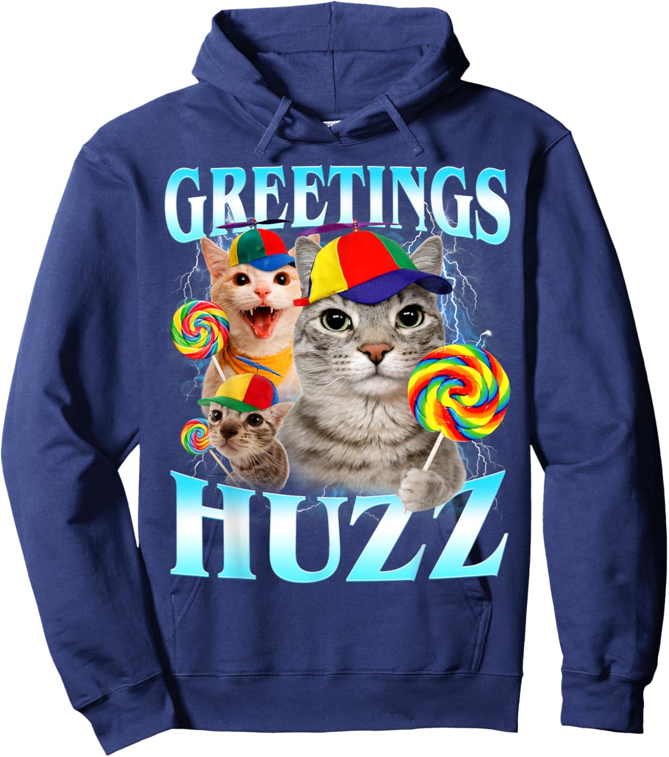 Greetings Huzz Funny Silly Cats Meme Hoodie - Hoodie | Navy