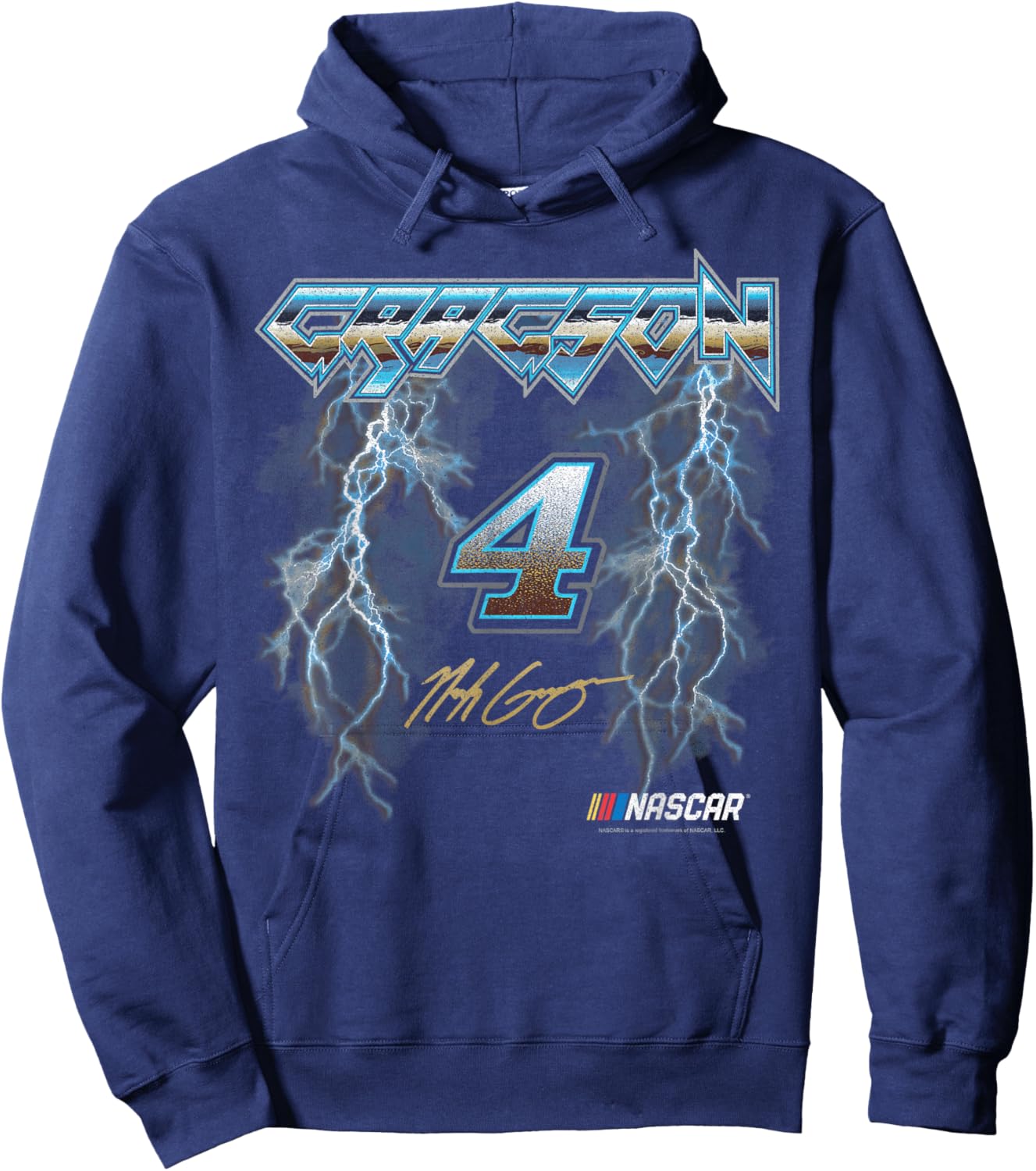 NASCAR Noah Gragson No. 4 Lightning Metalic Neon Blue Text Hoodie - Hoodie | Navy