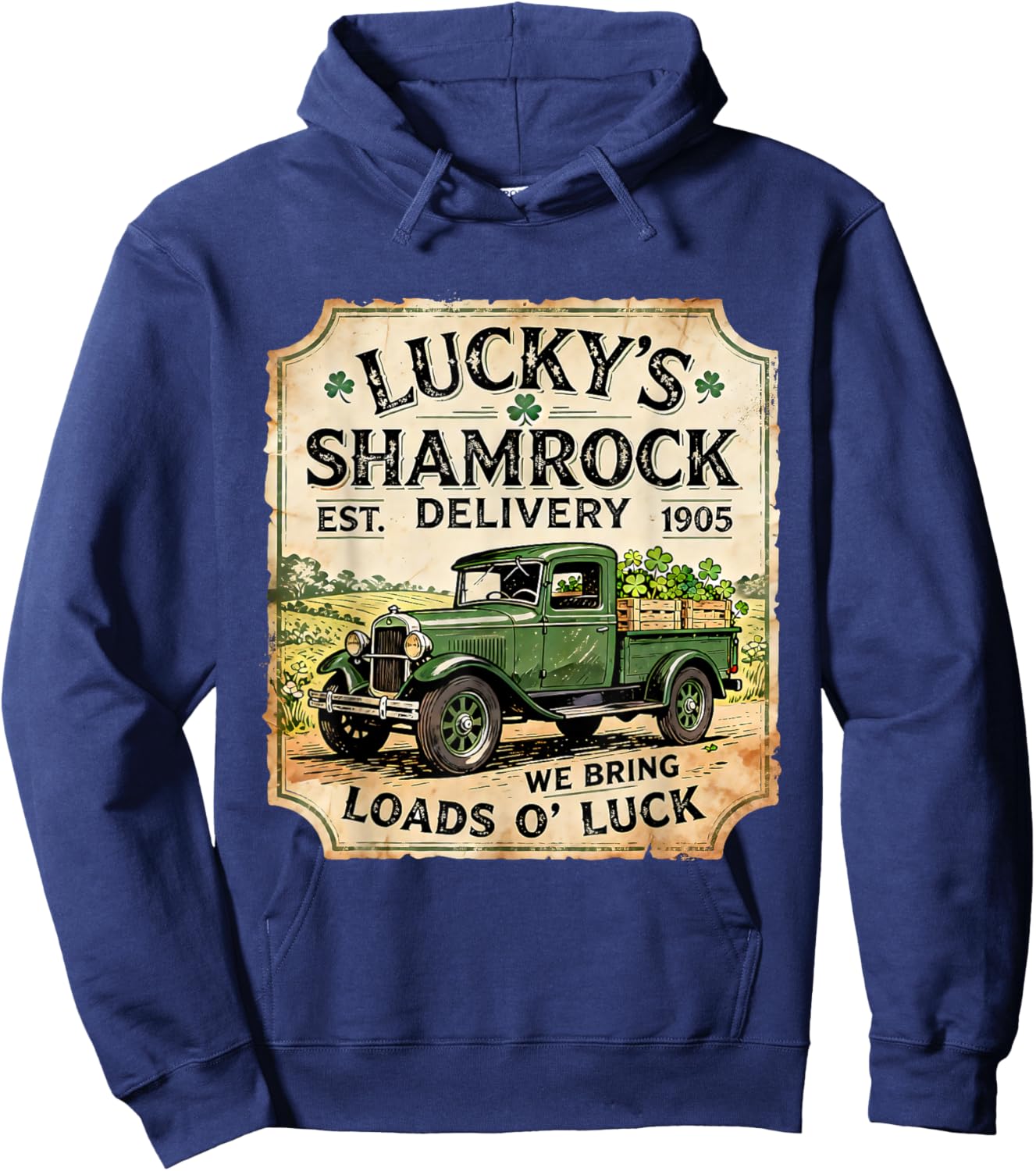 Lucky Shamrock Delivery Vintage Irish Truck Design Hoodie - Hoodie | Navy