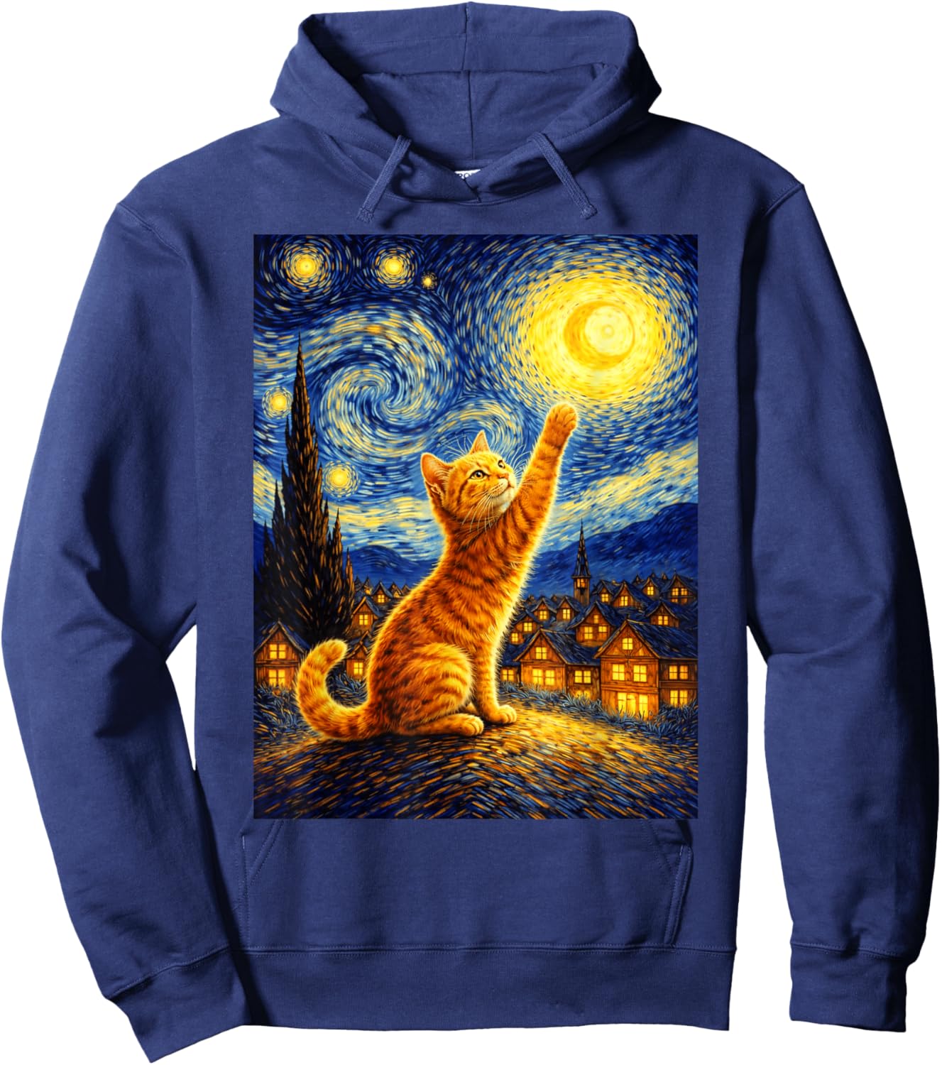 Cat Style Starry Night Art Funny Graphic Hoodie - Hoodie | Navy
