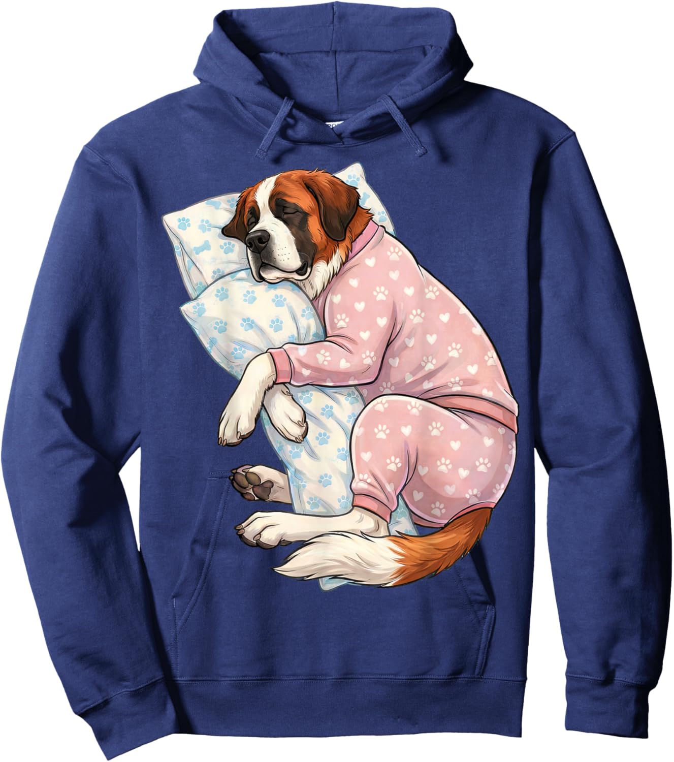 Cute Saint Bernard Dog Sleeping in Pajamas Bedtime Art Hoodie - Hoodie | Navy