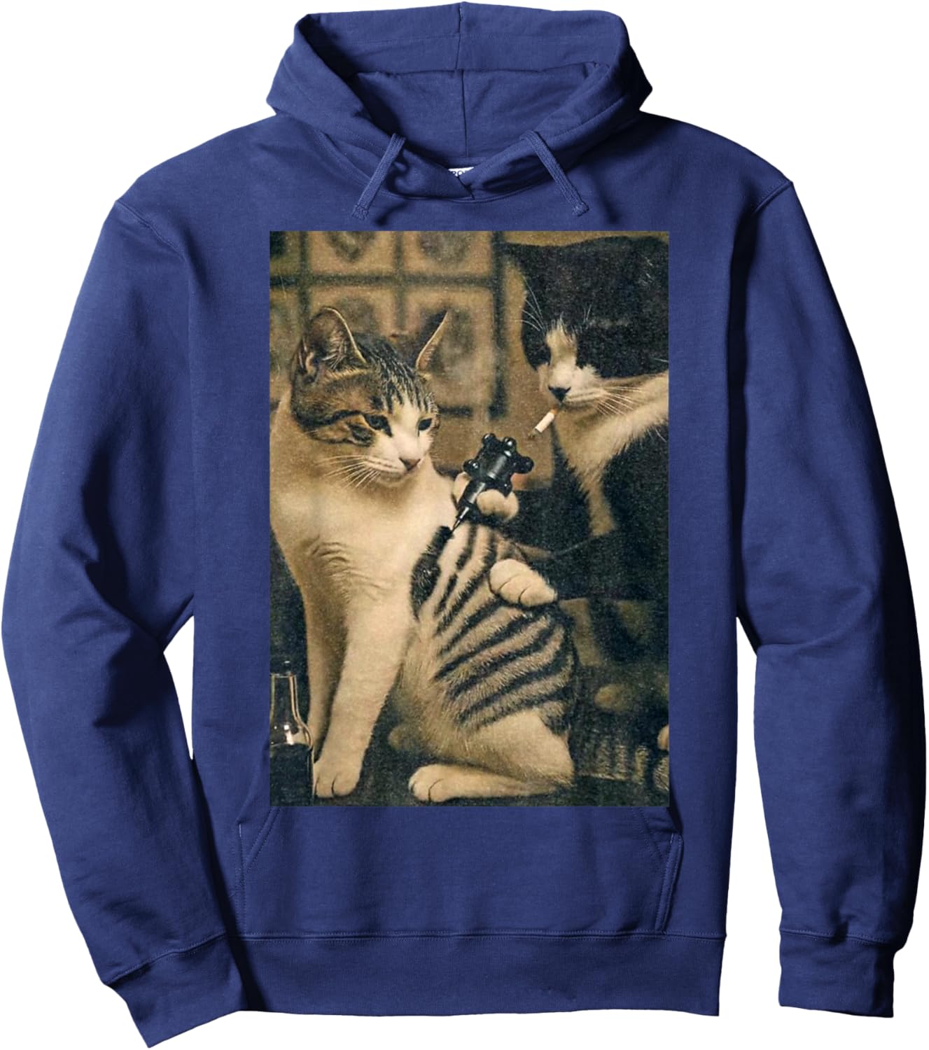 Funny Cats Vintage Cat Tattoo Meme Hoodie - Hoodie | Navy