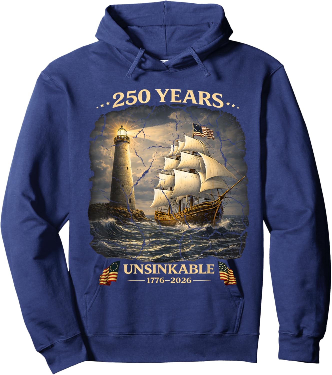 250 Years Patriotic Tall Ship 1776-2026 250th Birthday Hoodie - Hoodie | Navy