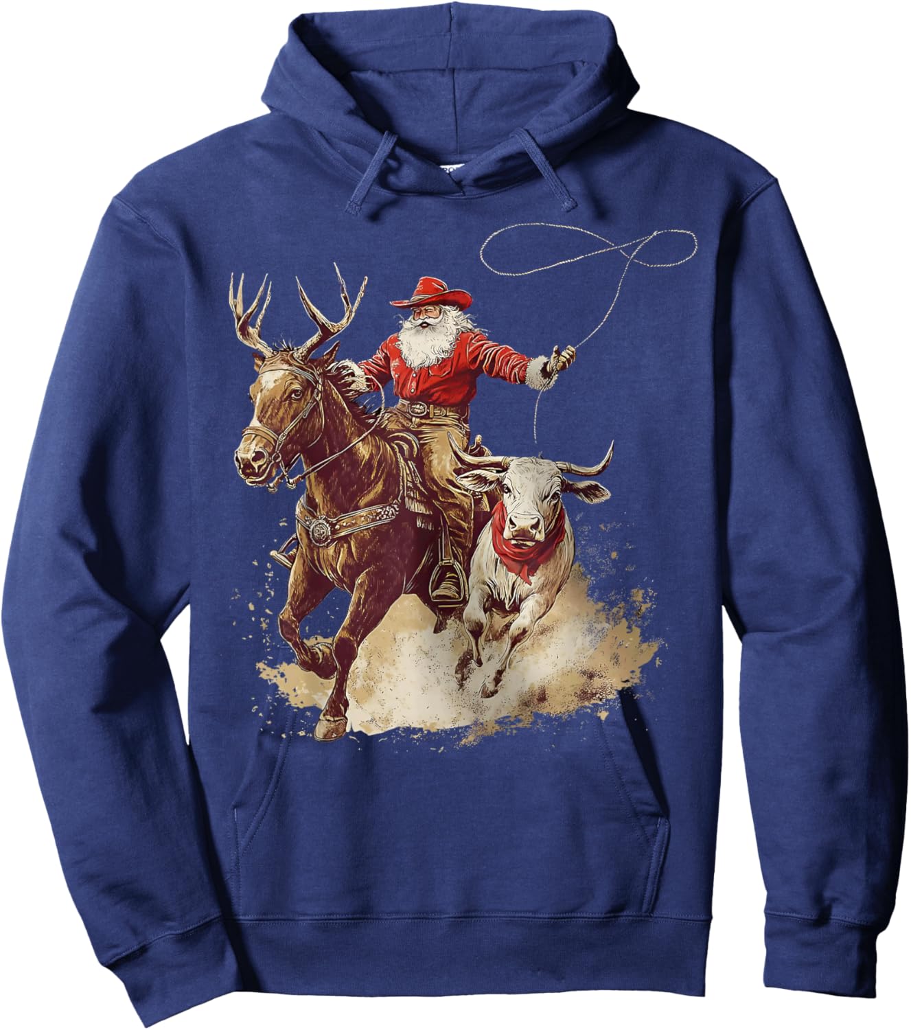 Merry Christmas Xmas Santa Cowboy Western Pajamas Holiday Hoodie - Hoodie | Navy