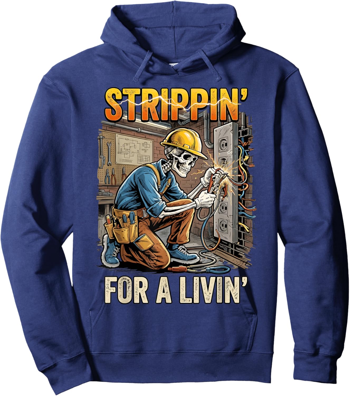 Strippin for A Livin Electrician Lover Funny Skeleton Hoodie - Hoodie | Navy