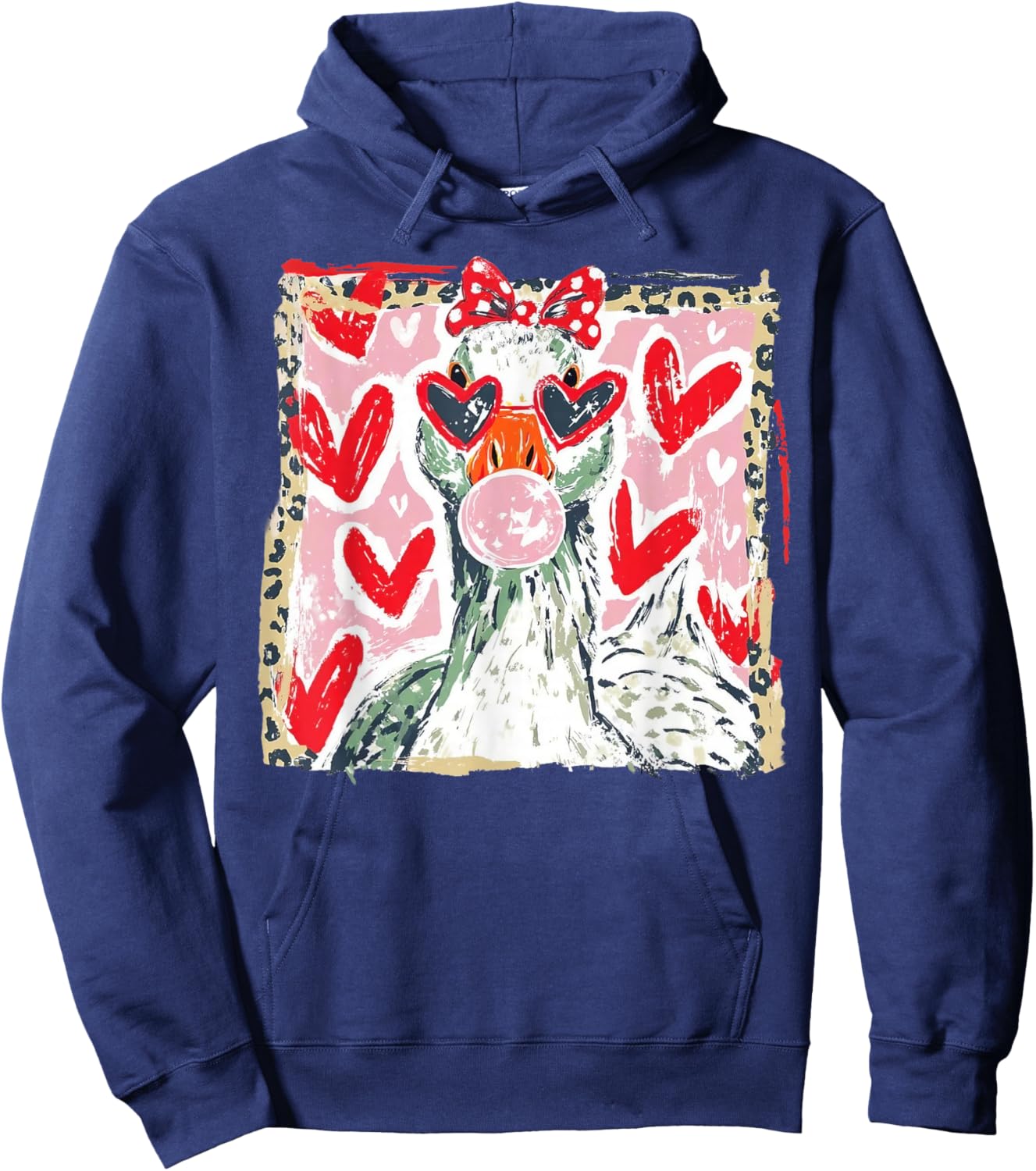 Valentine’s Day Goose Happy Valentine Goose Love Heart Art Hoodie - Hoodie | Navy