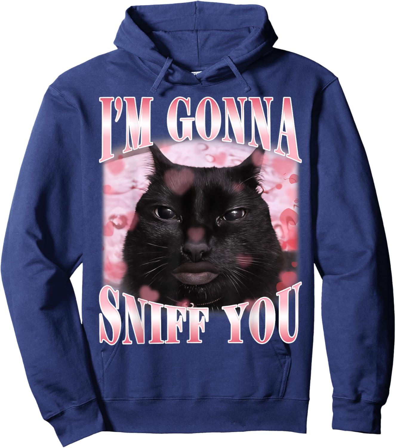 I'm Gonna Sniff You Funny Brainrot Stupid Cat Meme Graphic Hoodie - Hoodie | Navy