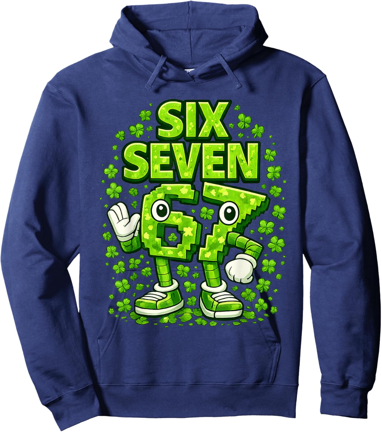 Kids Meme 67 Six Seven 6 7 St Patricks Day Irish Shamrock Hoodie - Hoodie | Navy