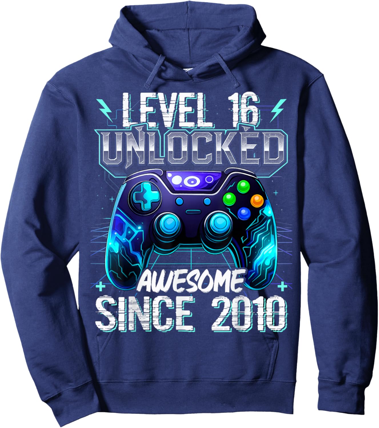 16th Birthday Boy Level 16 Gamer 16 Year Video Game Party Hoodie - Hoodie | Navy