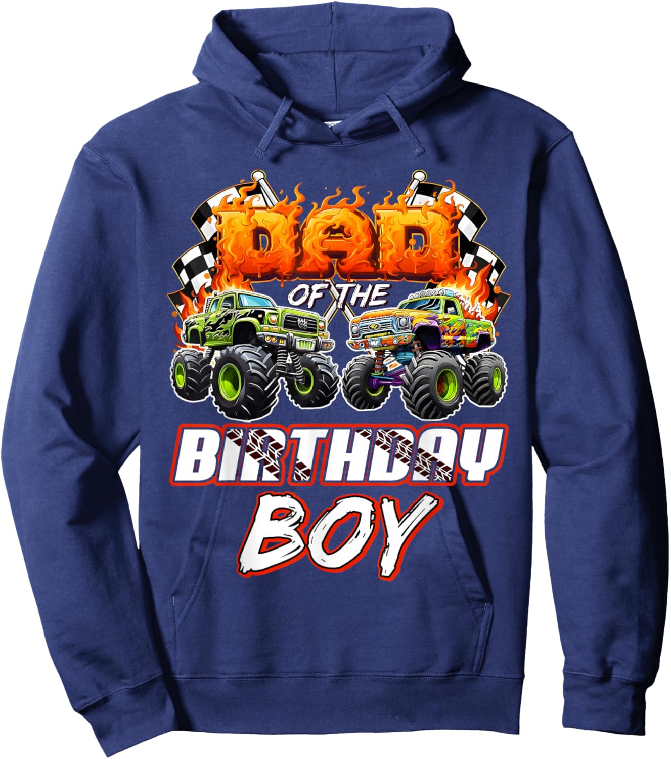 Dad of The Birthday boy Monster Truck Birthday Family Hoodie - Hoodie | Navy