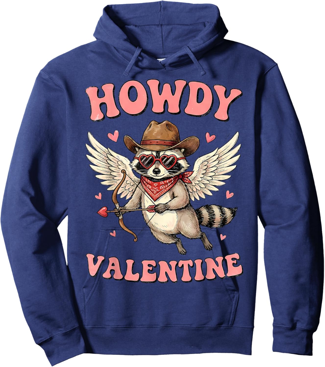 Howdy Valentine Funny Cupid Raccoon Cowboy Western Cowgirl Hoodie - Hoodie | Navy