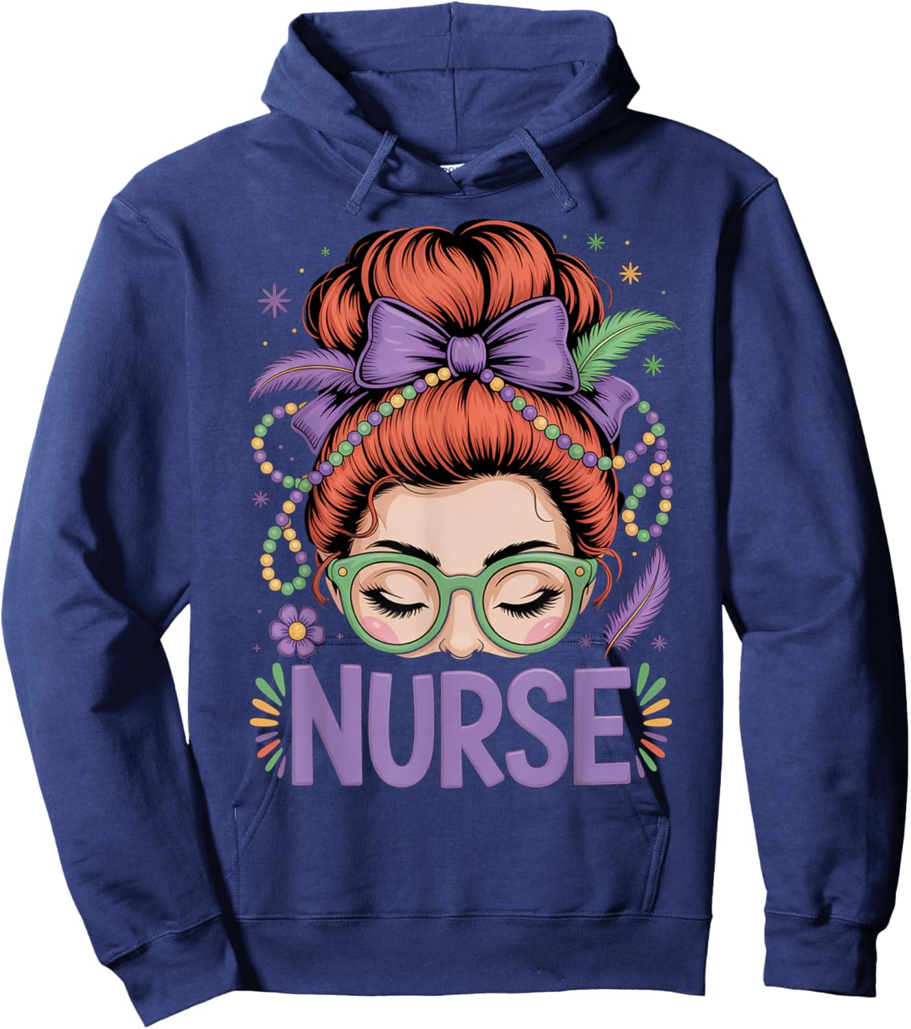Redhead Nurse Mardi Gras Nursing Student RN LPN CNA HHA NP Hoodie - Hoodie | Navy