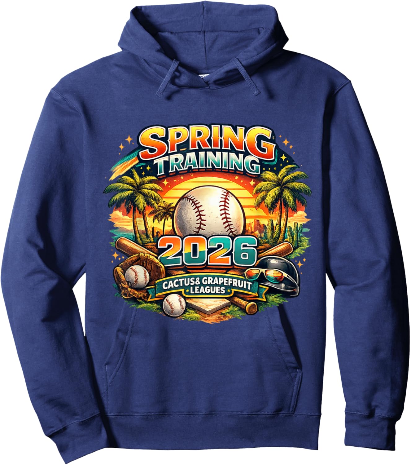 Spring Training 2026 Retro Baseball Design Palm Cactus Hoodie - Hoodie | Navy