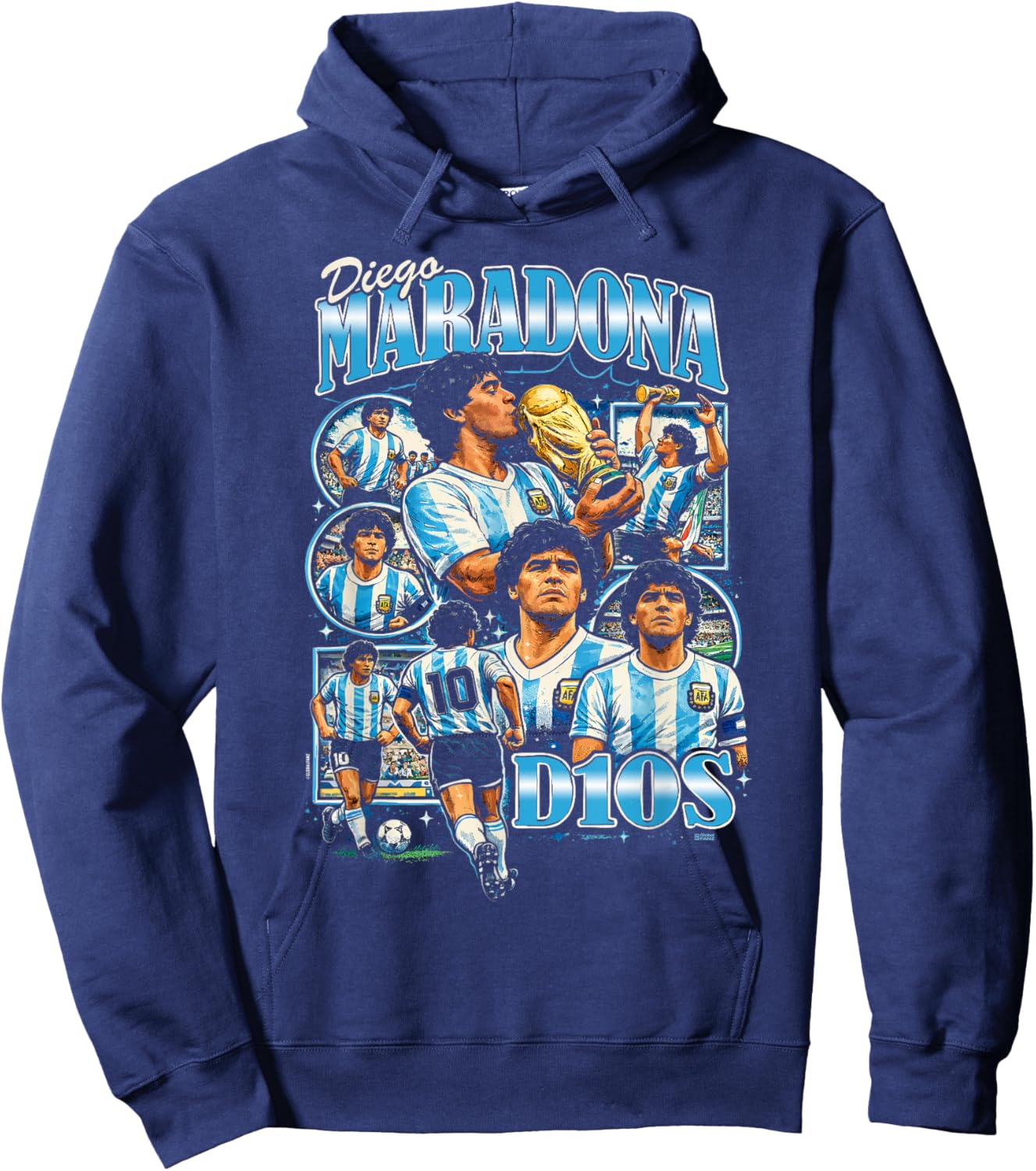 Diego Maradona 90s Vintage Bootleg Style Football Soccer Art Hoodie - Hoodie | Navy
