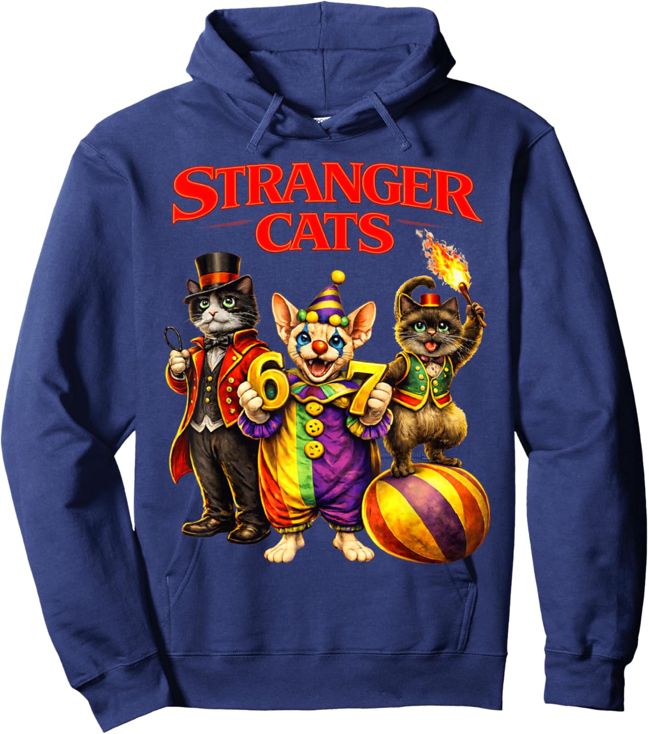 Stranger Cats Circus Funny 6 7 Meme Cat Parody Carnival Men Hoodie - Hoodie | Navy