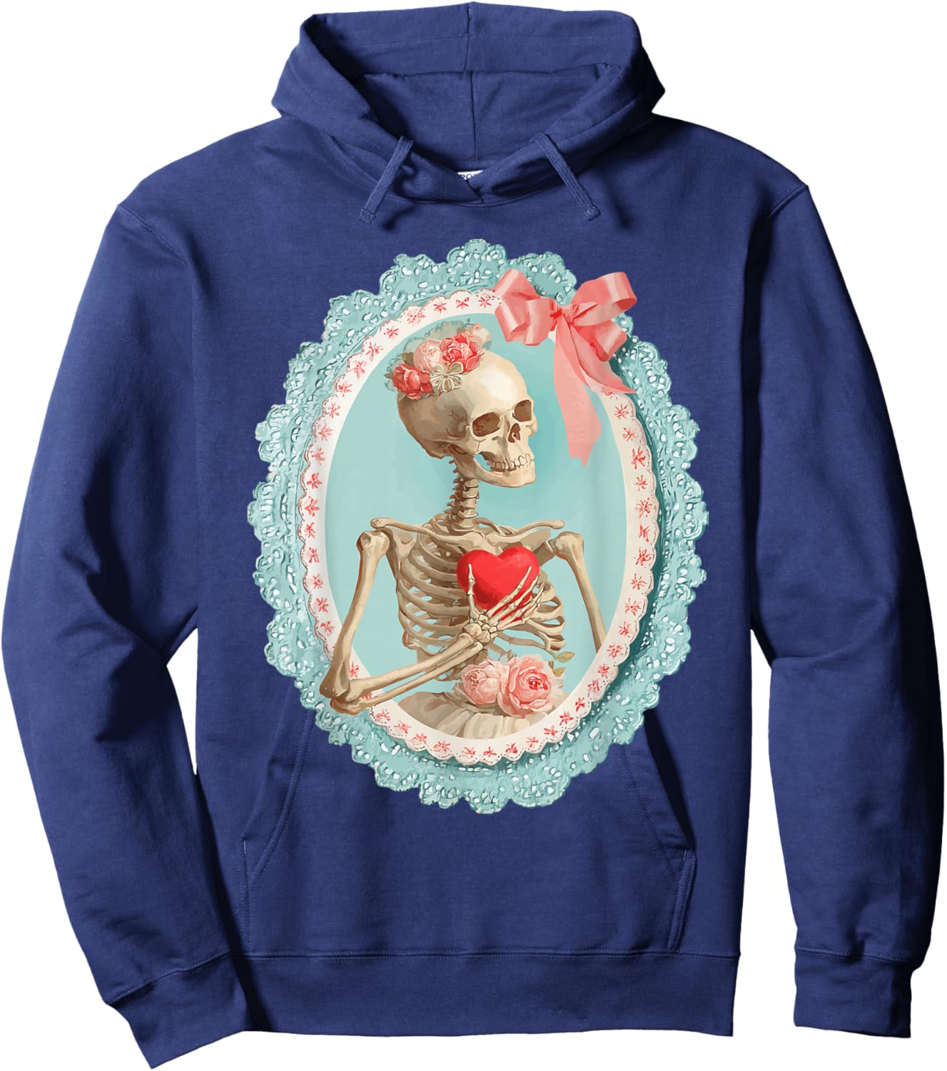 Skeleton with Heart Victorian Gothic Romantic Valentines Day Hoodie - Hoodie | Navy