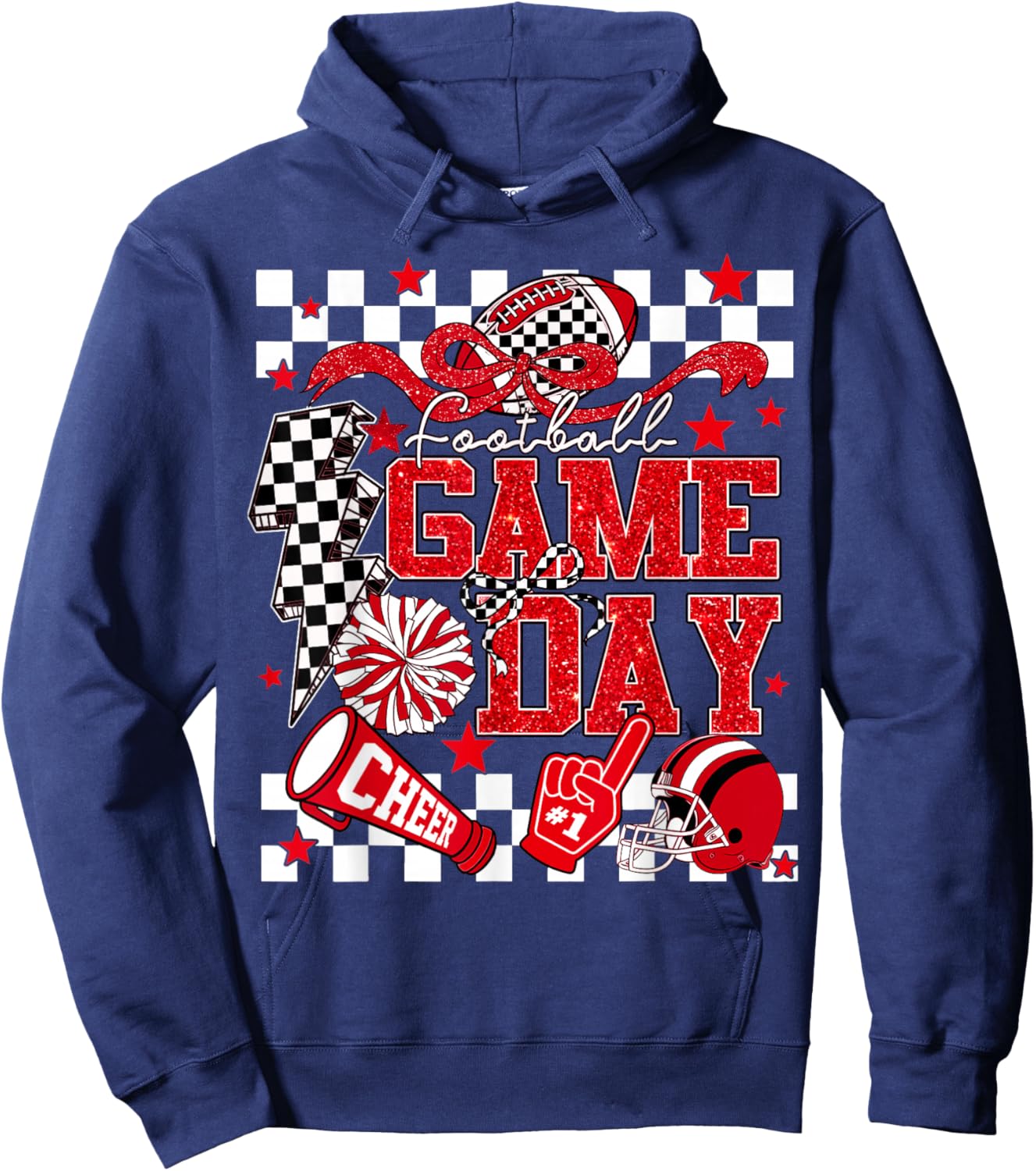 Game Day Football Red Black Touchdown Dad Mom Girls Go Cheer Hoodie - Hoodie | Navy