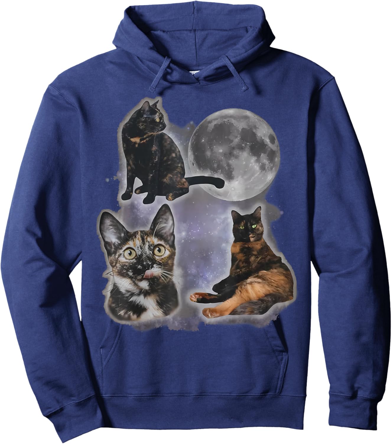 Three Tortoiseshell Cats Howling at The Moon Weird Meme Hoodie - Hoodie | Navy