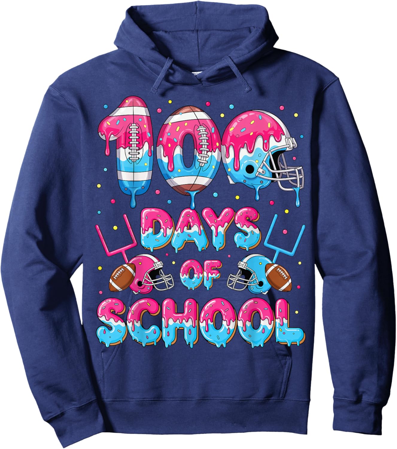 100 Days of School Football Donut Dripping Teacher Boys Kids Hoodie - Hoodie | Navy
