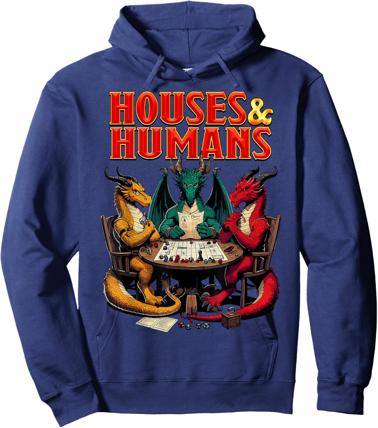 Houses and Humans Funny Tabletop RPG Dice Game Parody Gamer Hoodie - Hoodie | Navy