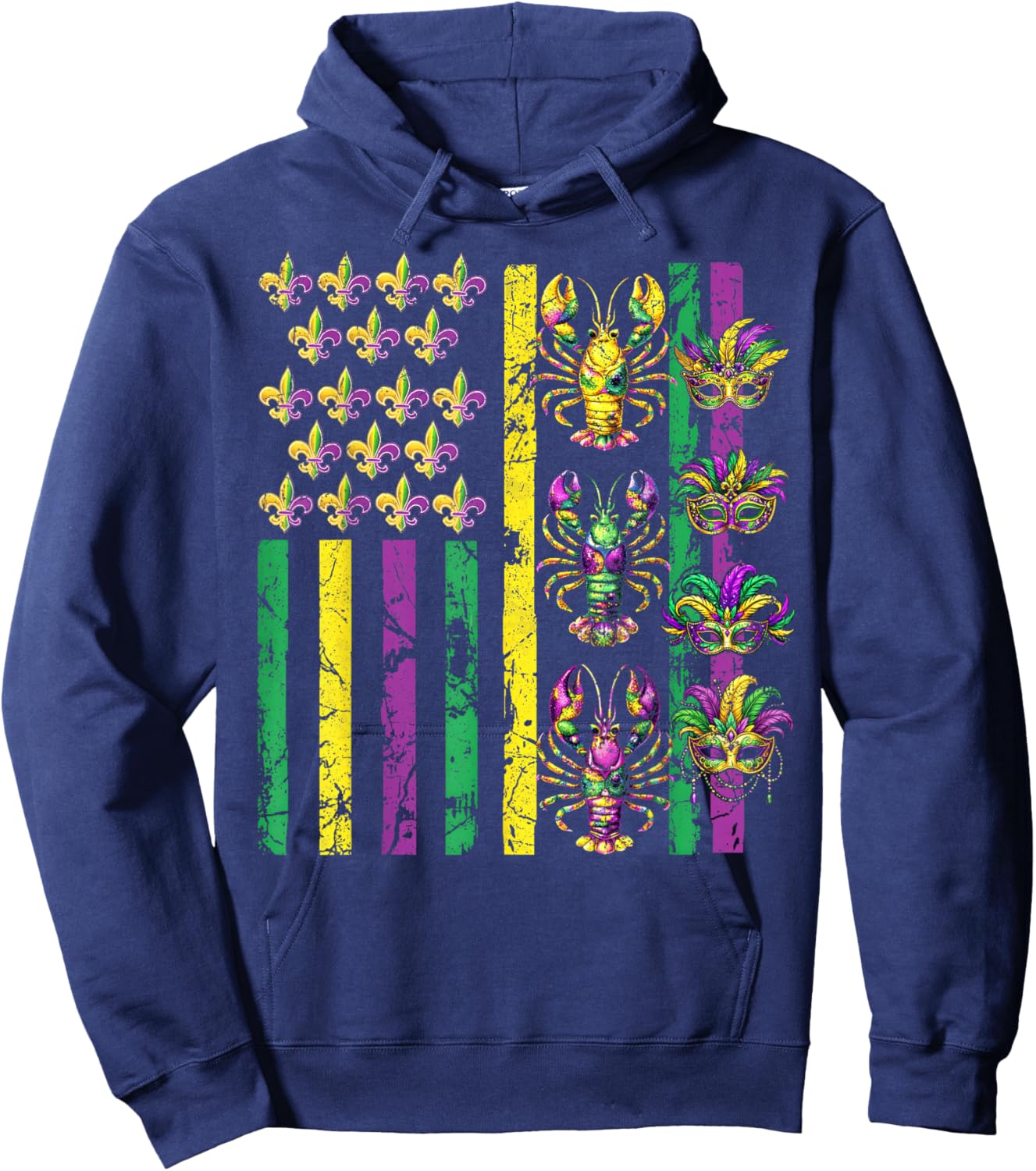 Mardi Gras USA American Flag Crawfish Carnival Men Women Kid Hoodie - Hoodie | Navy
