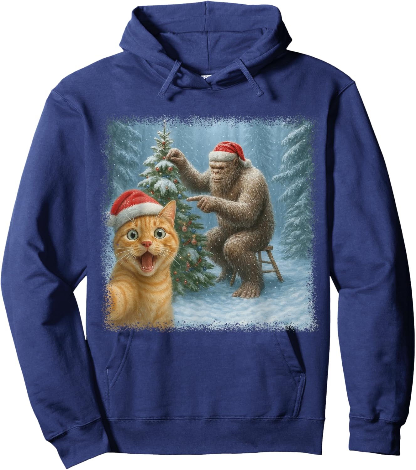 Funny Cat Selfie with Bigfoot Winter Christmas Sasquatch Hoodie - Hoodie | Navy