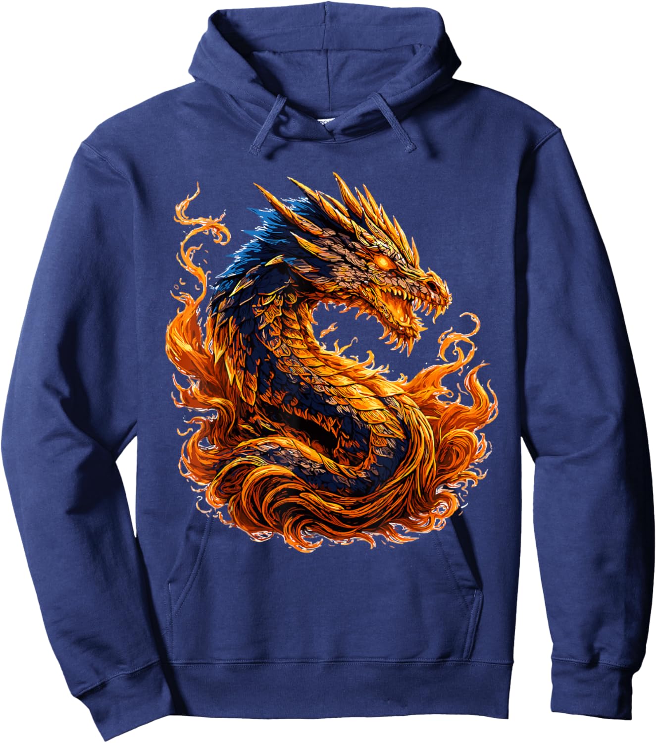 Medieval Fire Dragon Fantasy Art Inspired Flame Graphic Hoodie - Hoodie | Navy