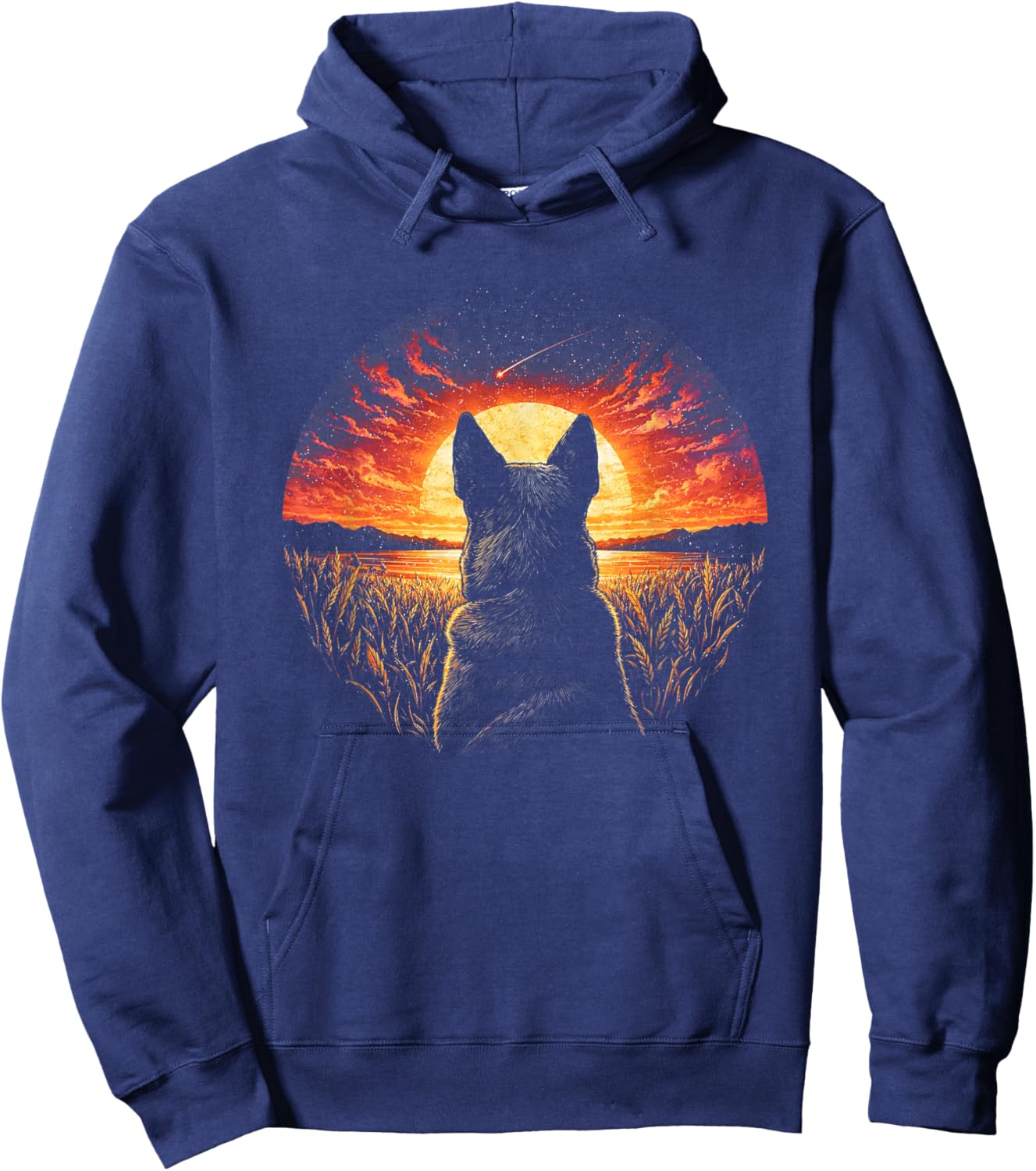 Vintage Blue Heeler Dog Silhouette Retro Sunset Art Hoodie - Hoodie | Navy